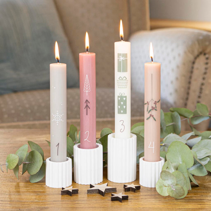 Stabkerzen Adventslichter 4 Stück in modernen Farben und mit liebevollen Motiven