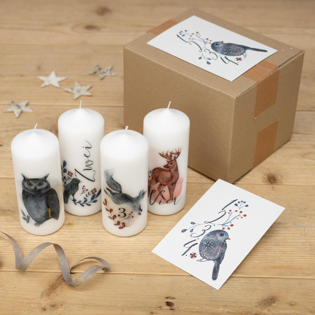 Adventskerzen Set mit Verpackung und Grußkarte