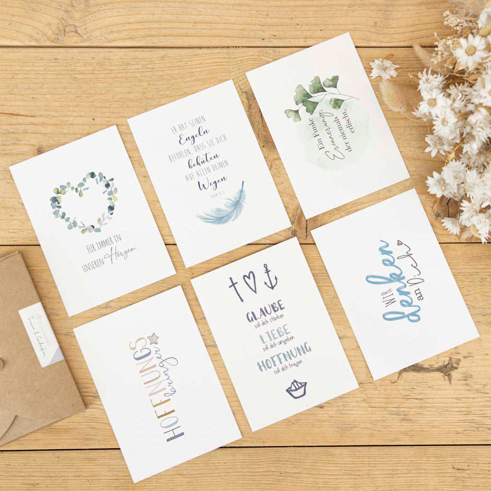 6 Grußkarten Trauer und Gedenken in dezenten Farben