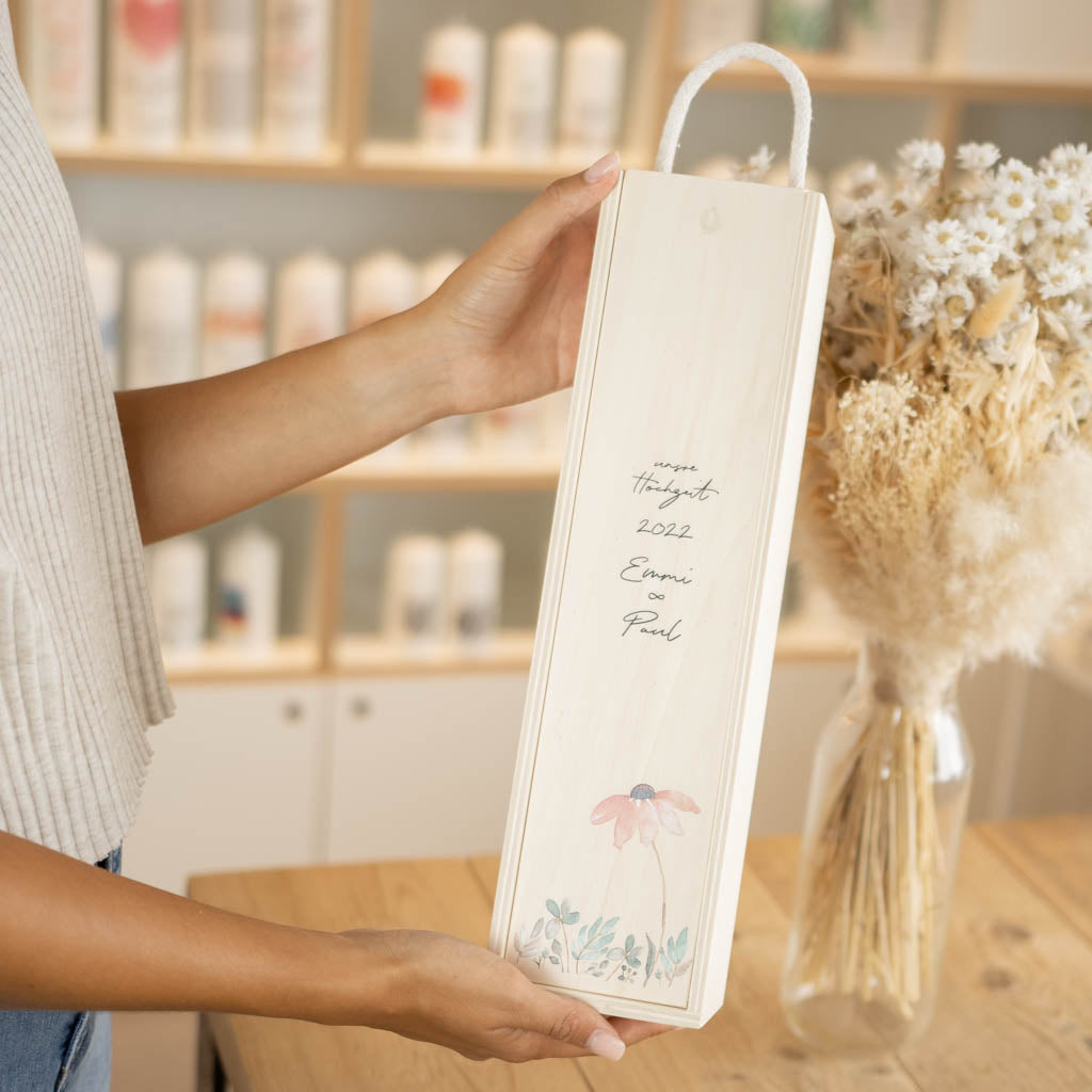 Kerzenbox aus Holz mit Aufdruck für Hochzeitskerze
