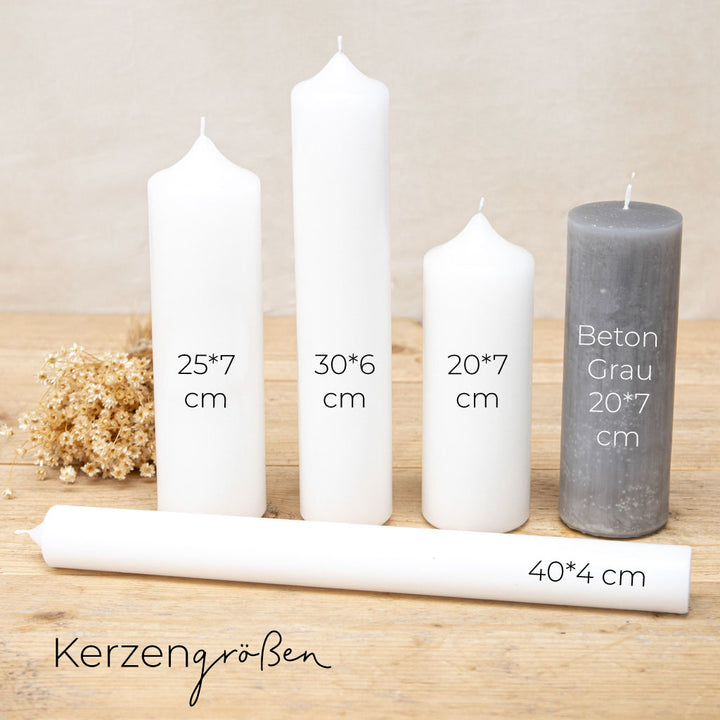 Fünf verschiedene Kerzengrößen und Kerzenfarben für dein Motiv