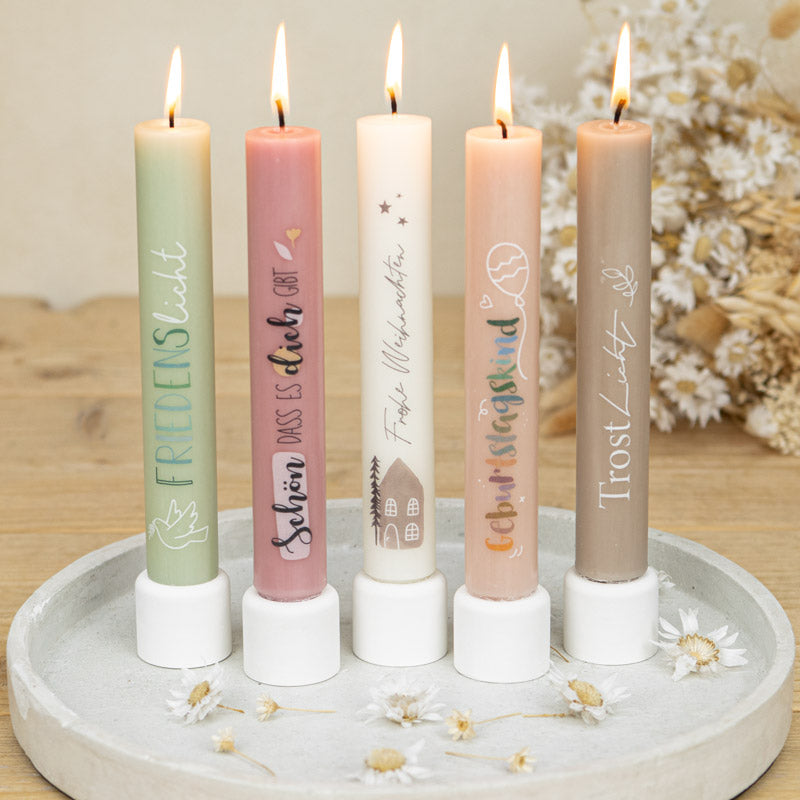 bunte Kerzenonkel Stabkerzen mit unterschiedlichen Motiven