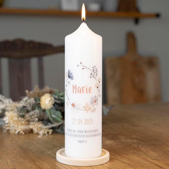 Kommunionkerze Blumenkranz Marie