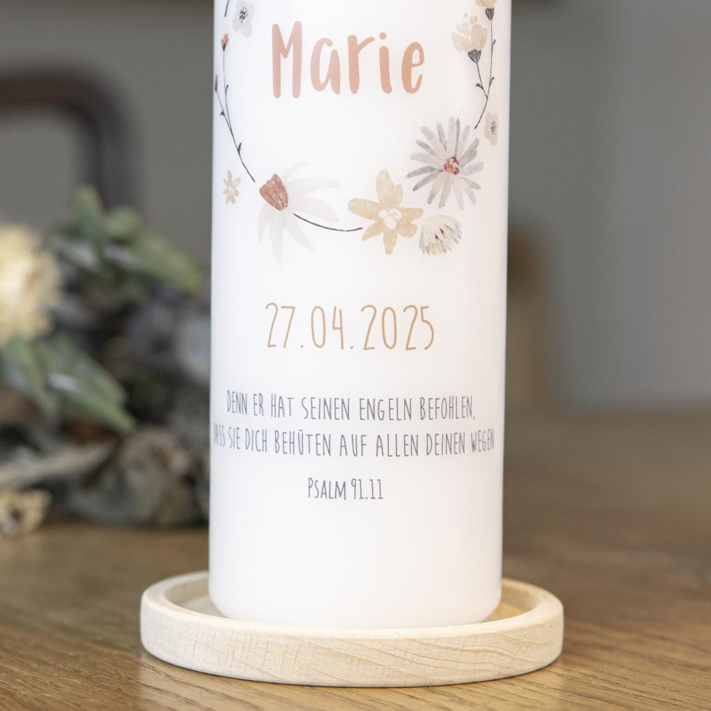 Kommunionkerze Blumenkranz Spruch