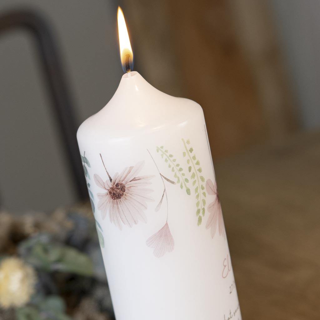 Kommunionkerze Blumen und Gräser