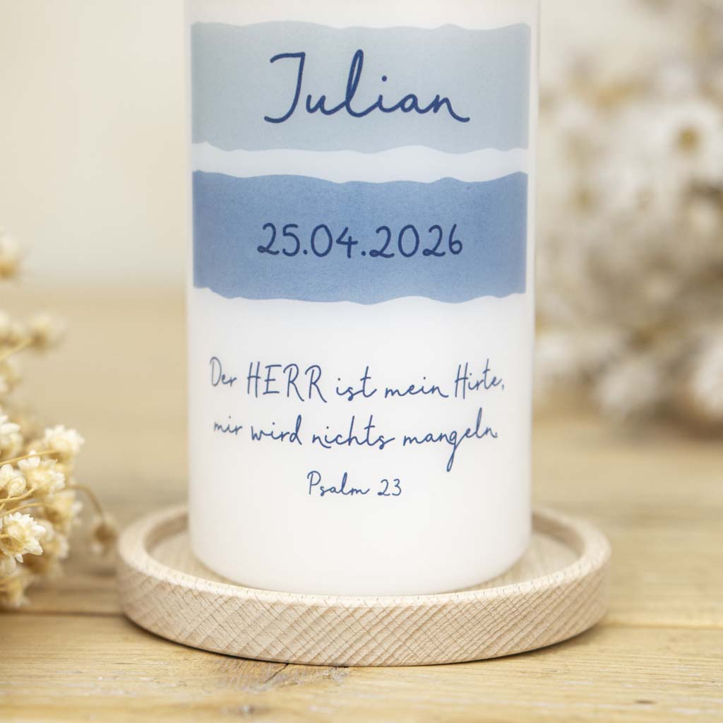 Kommunionkerze Wasser mit Spruch zur Kommunion