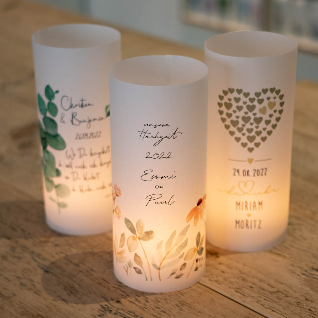 Lichthüllen zur Hochzeit in drei verschiedenen Motiven