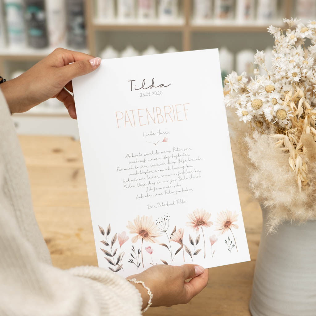 Patenbrief zur Taufkerze Blumen