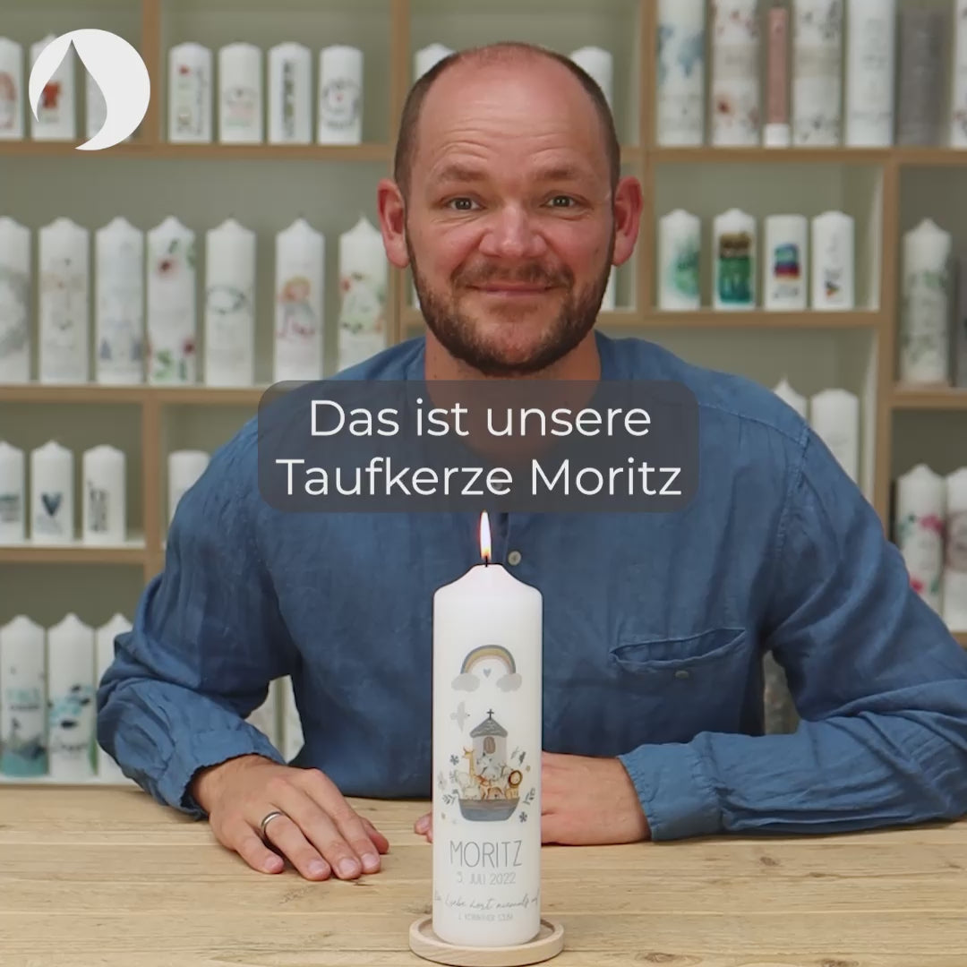 Produktvideo zur Taufkerze Moritz mit einer Arche