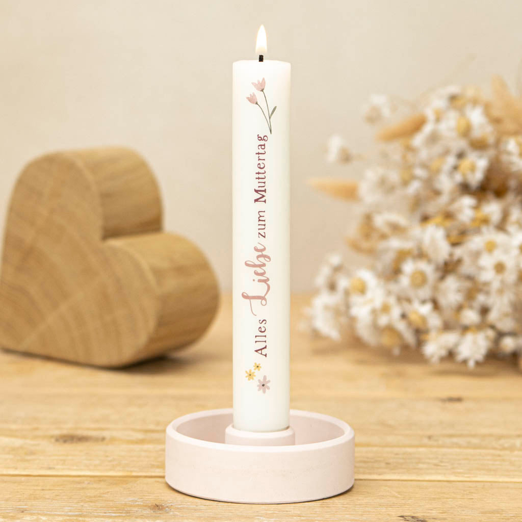 Muttertagsgeschenk: Kerze mit Blumenmotiv
