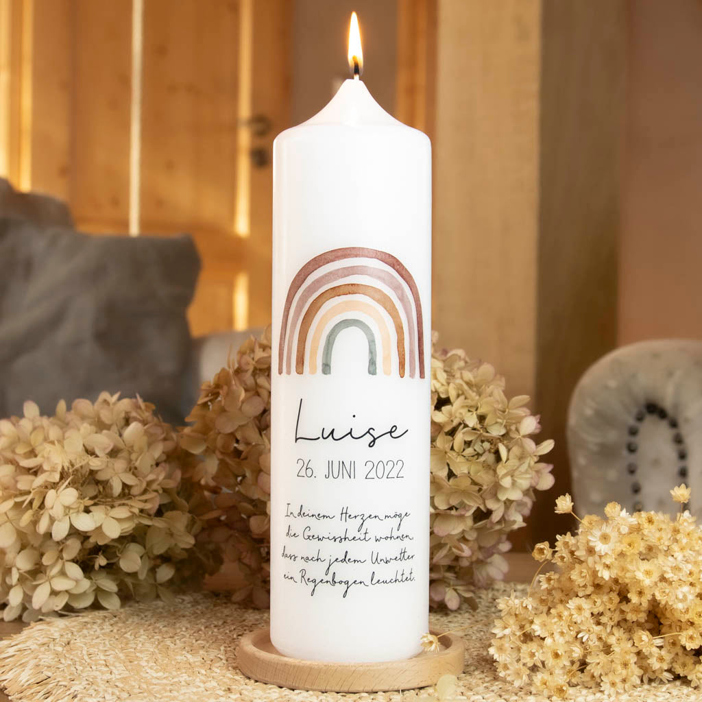 Taufkerze Regenbogen Boho