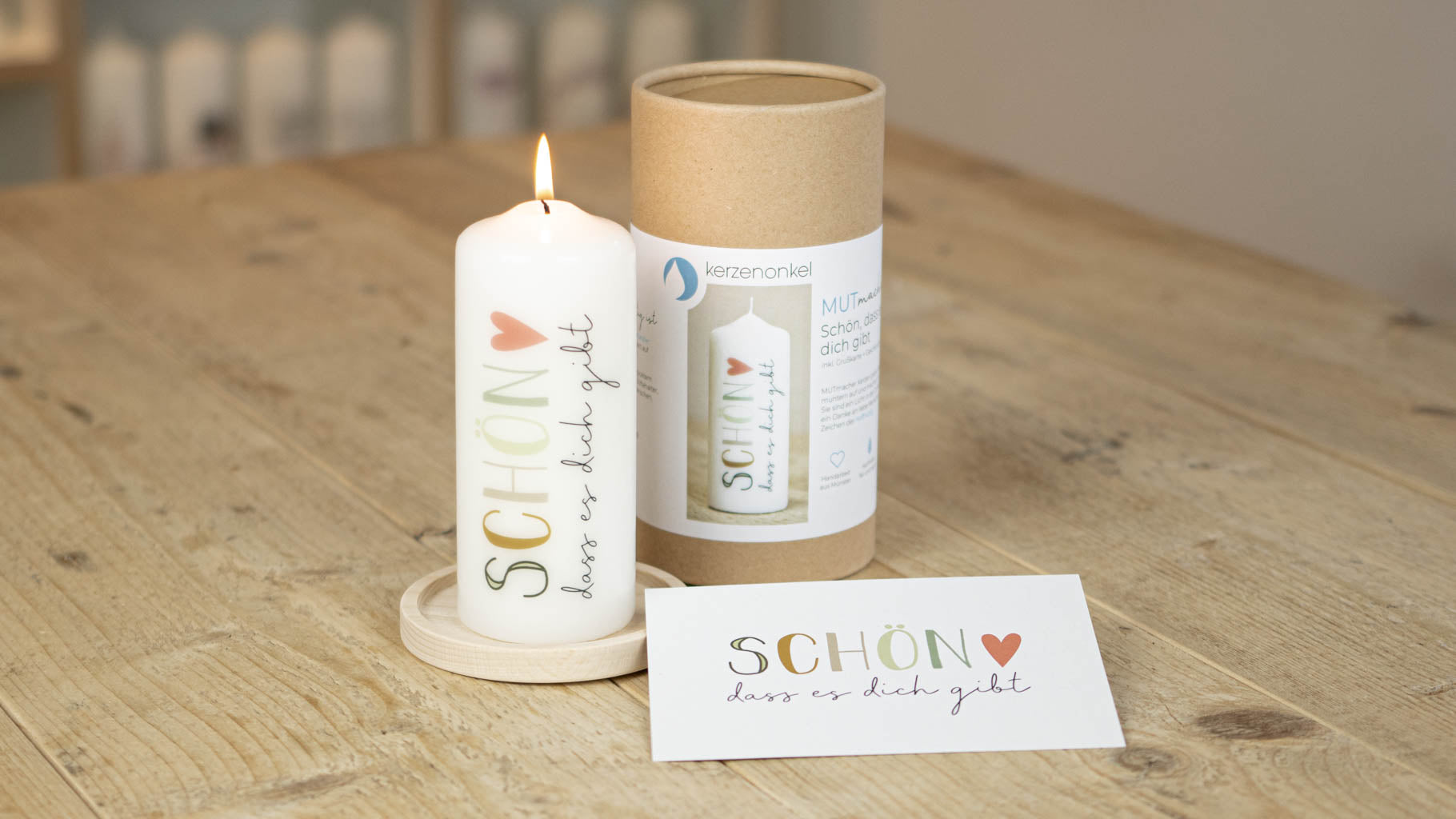 Geschenkkerze Schön, dass es dich gibt inkl. Geschenkbox und Grußkarte als Set