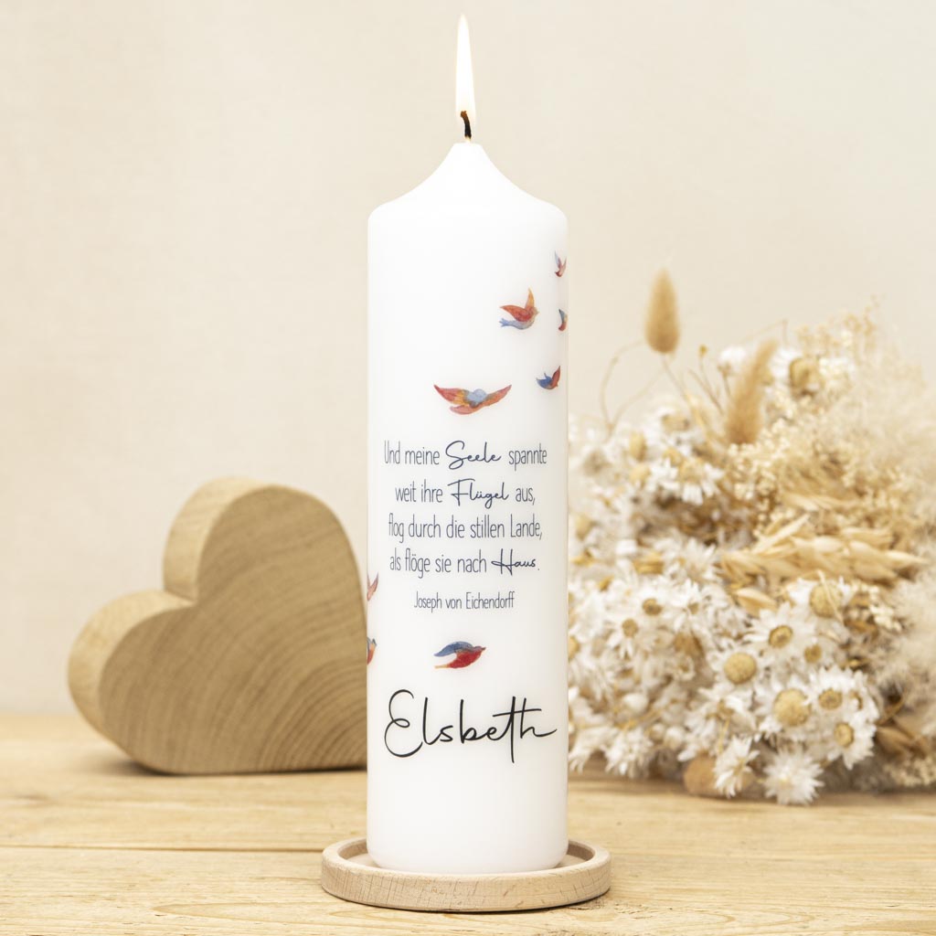 Trauerkerze Vögel nach dem Gedicht von Eichendorff