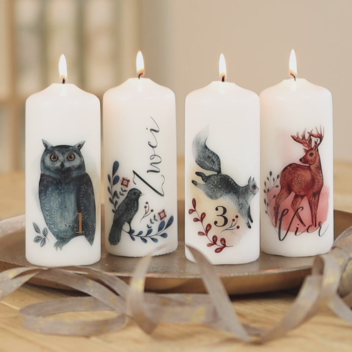Adventskerzen mit Zahlen - Wintertiere