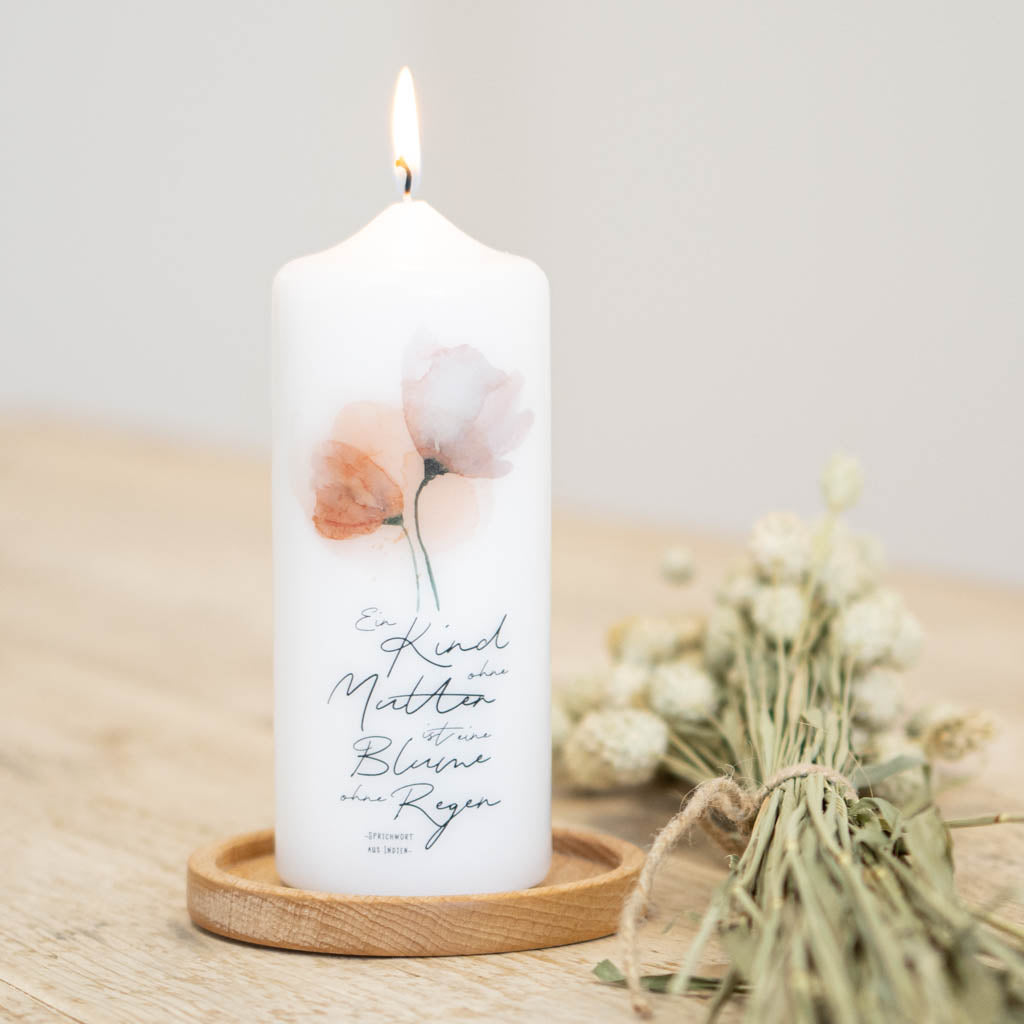 Kerze zum Muttertag mit Blumenmotiv und Spruch