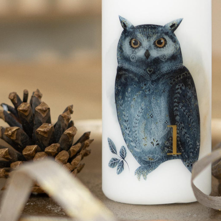 Adventskerze Eule aus dem Set Wintertiere