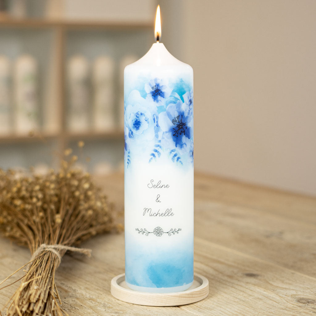 Hochzeitskerze Blaue Blumen
