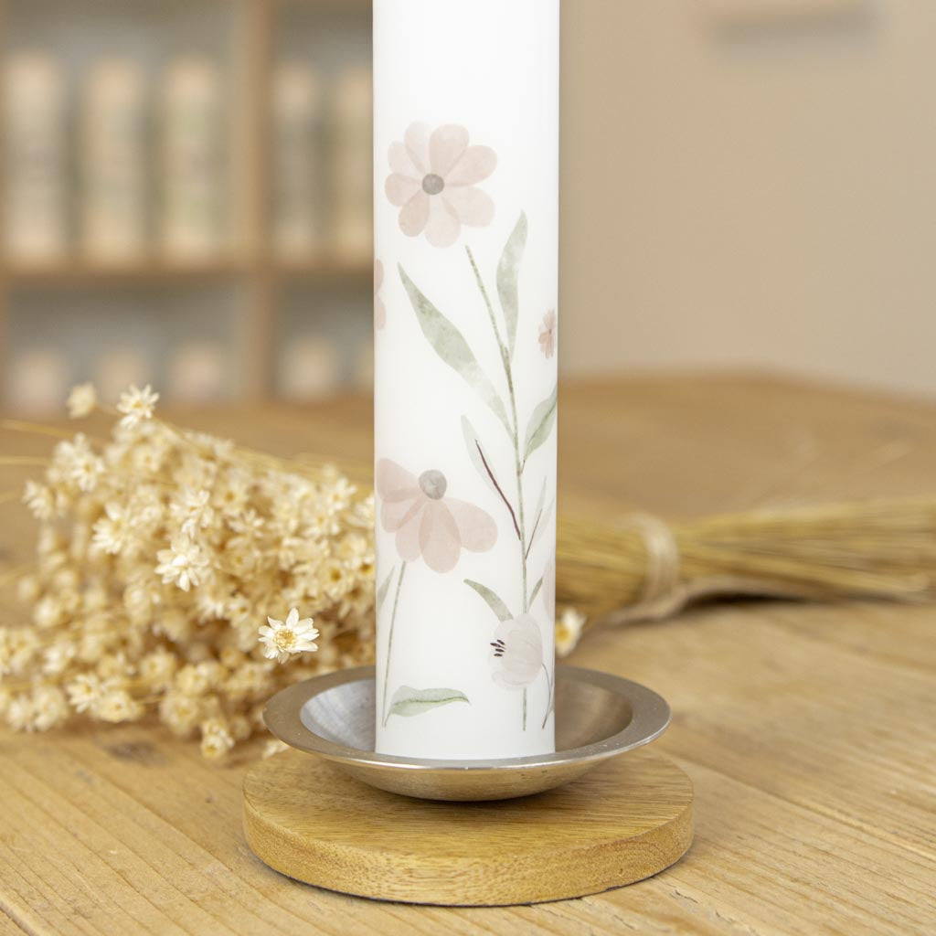Schmale Kommunionkerze mit Blumen
