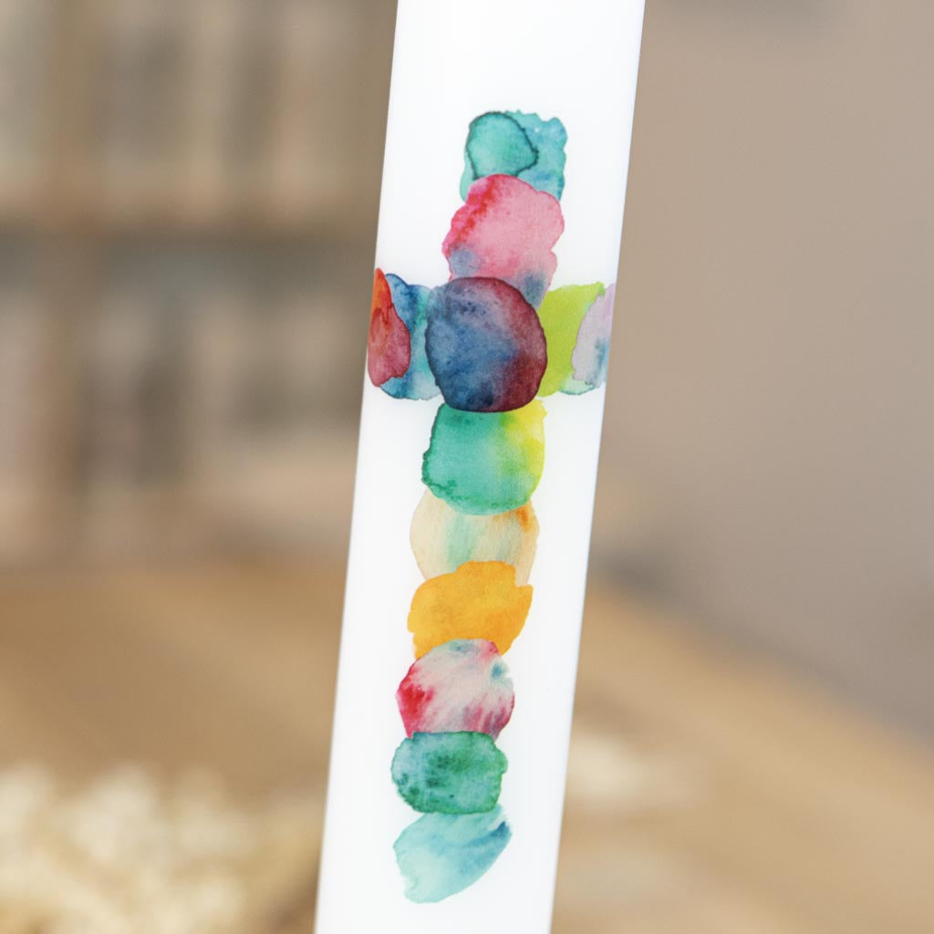 Kommunionkerze buntes Kreuz