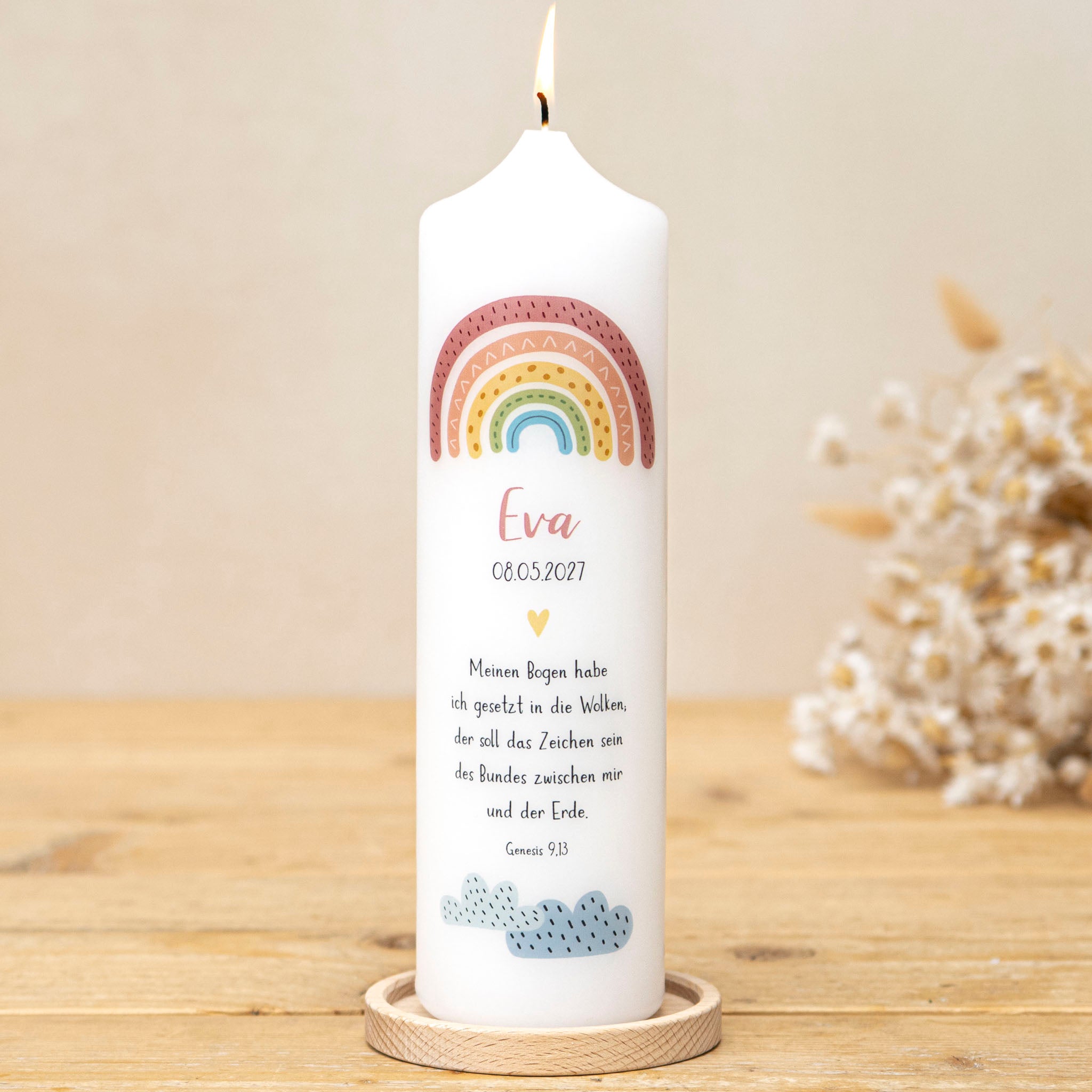 Taufkerze Regenbogen modern