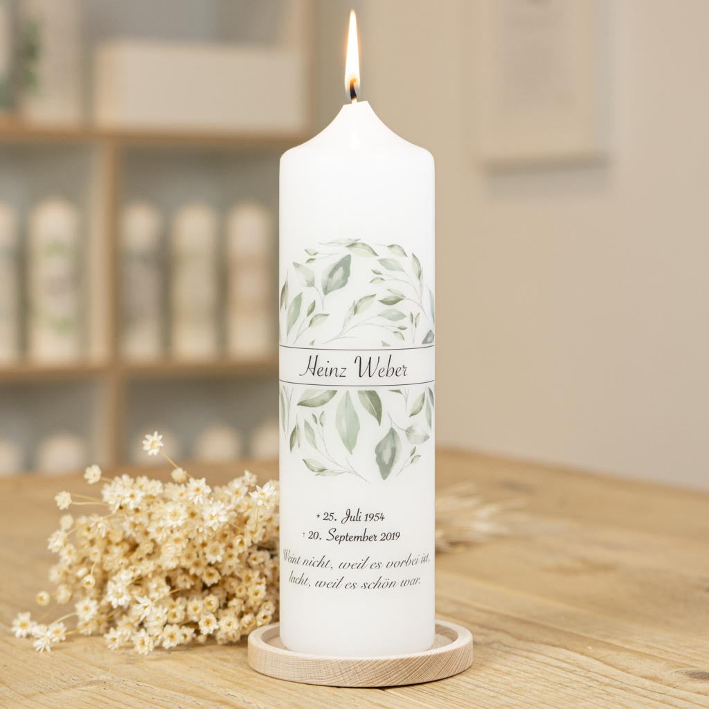 Trauerkerze Blätter und Banderole