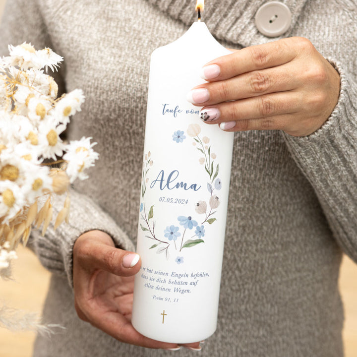 Taufkerze Blumen für Junge und Mädchen als florale Kerze