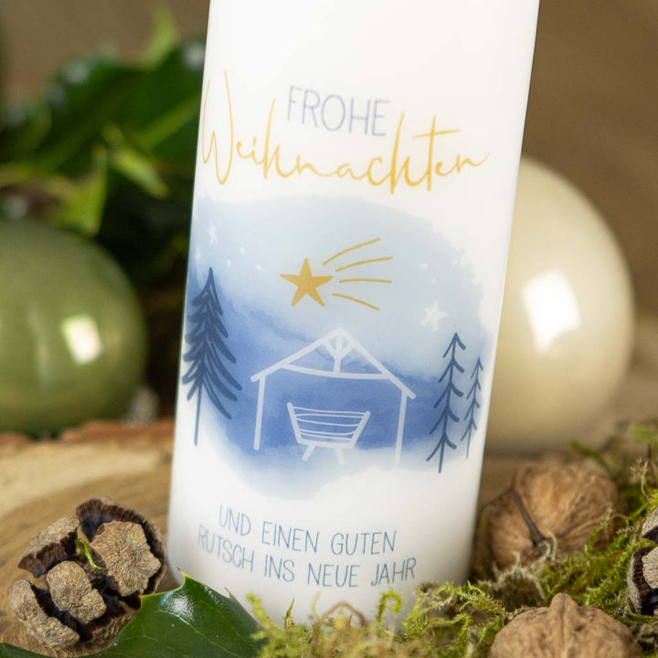Kerze mit Krippe zu Weihnachten