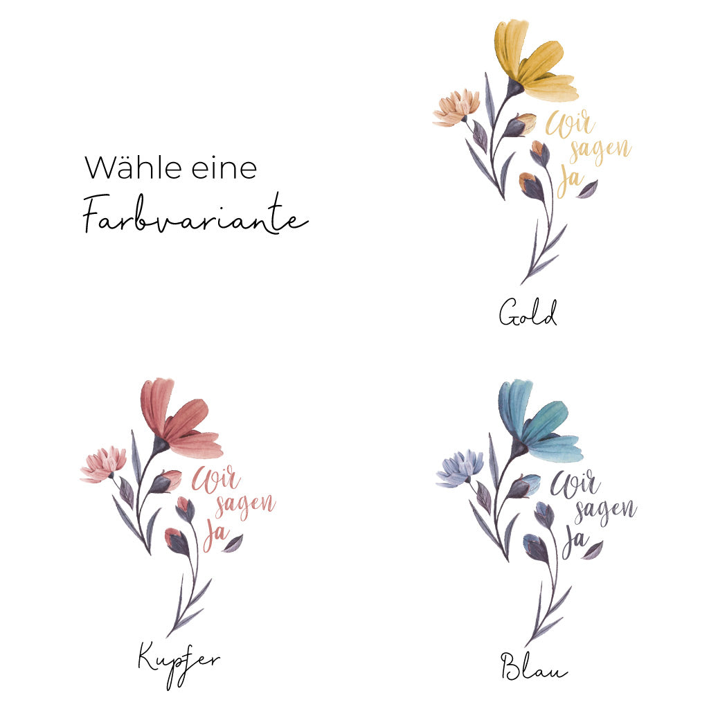 Hochzeitskerze Blumen in 3 Farbvarianten