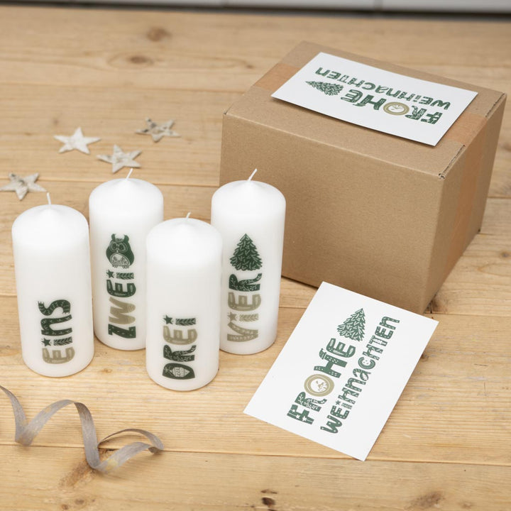 Adventskerzen Set mit Grußkarte und Verpackung