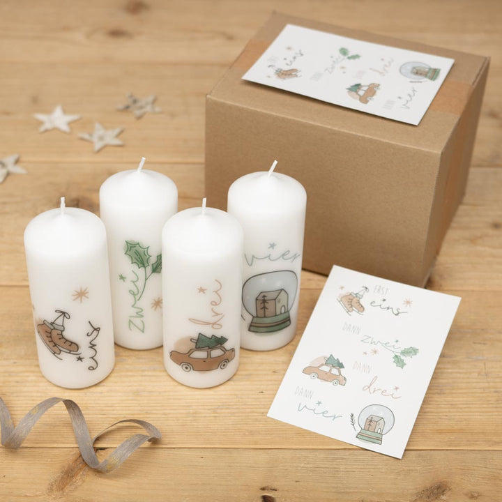 Adventskerzen mit Zahlen mit Grußkarte und Verpackung