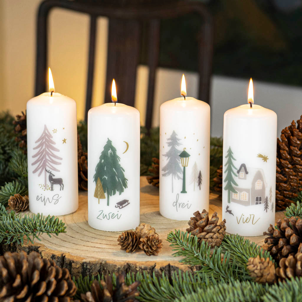 Adventskerzen mit Zahlen - Winterwald