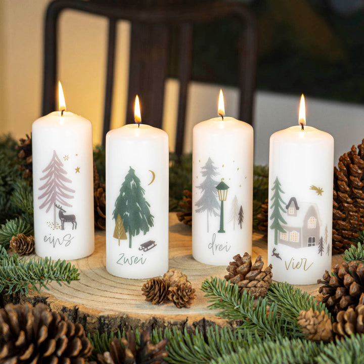 Adventskerzen mit Zahlen - Winterwald