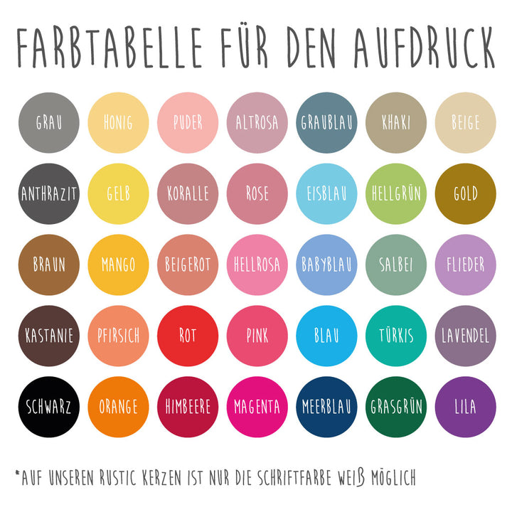 Farbtabelle mit wunderschönen Farbfeldern für die Gestaltung der Kerze vom Kerzenonkel. 