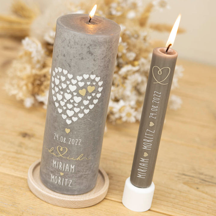 Hochzeitskerze Herzen mit passenden Gastgeschenk Kerzen