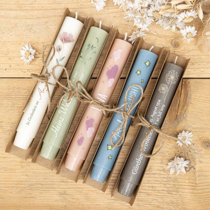 Gastgeschenk Kerzen in verschiedenen Farben