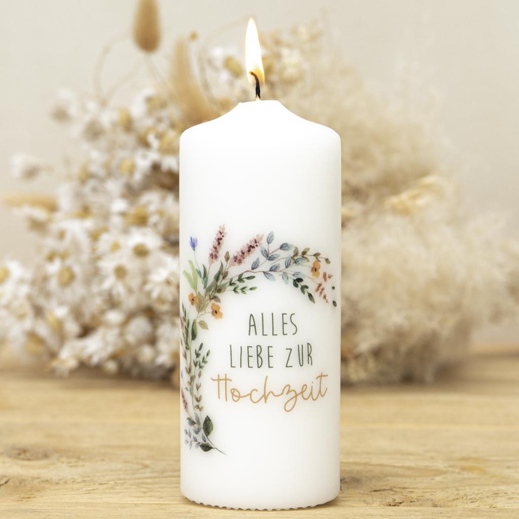 Kerze zur Hochzeit mit Grußkarte
