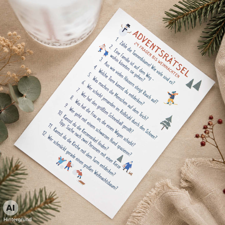 Adventsrätsel 24 Fragen bis Weihnachten zur Wimmelbild-Adventskerze