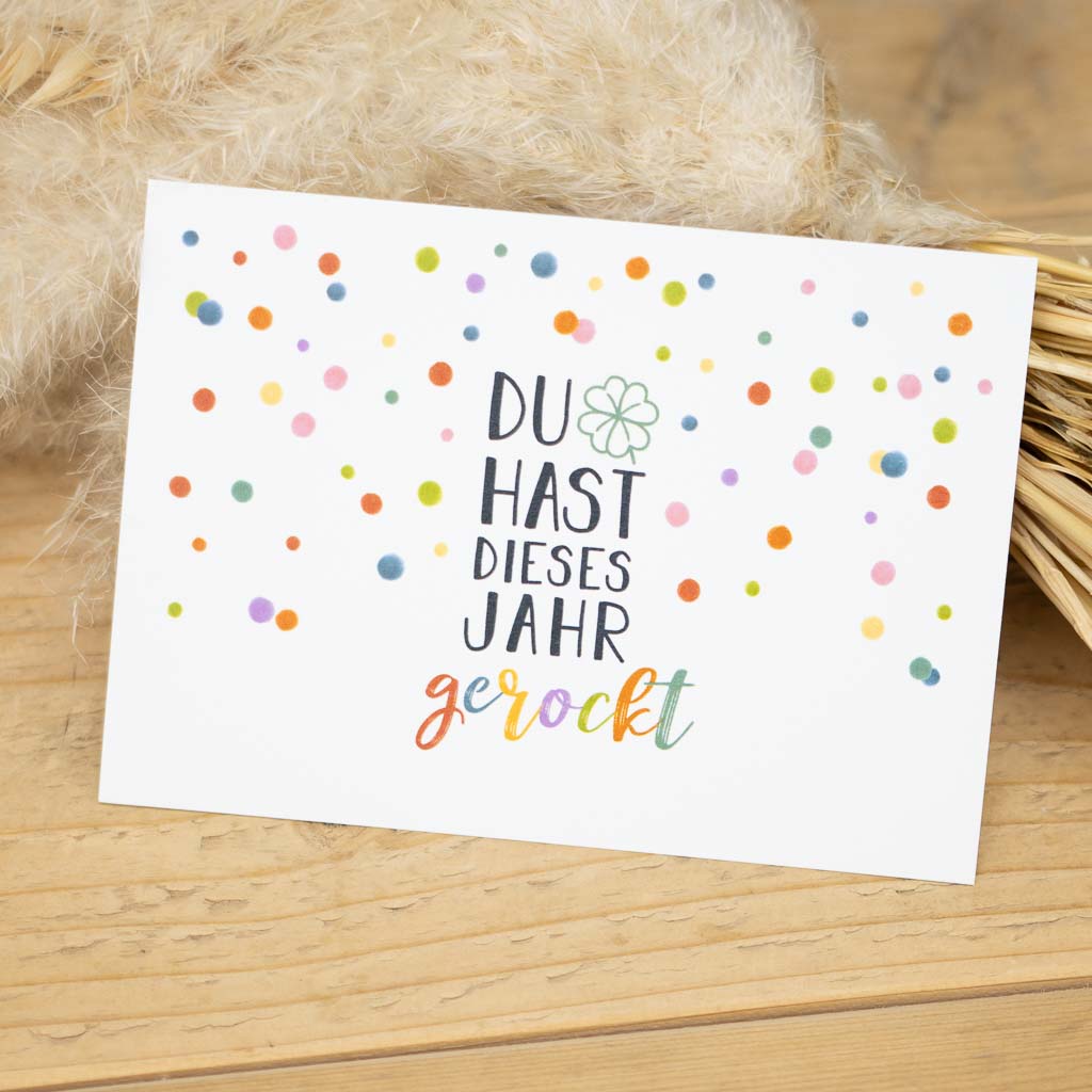 Grußkarte „Dieses Jahr gerockt“ – Geburtstagskarte, DIN A6