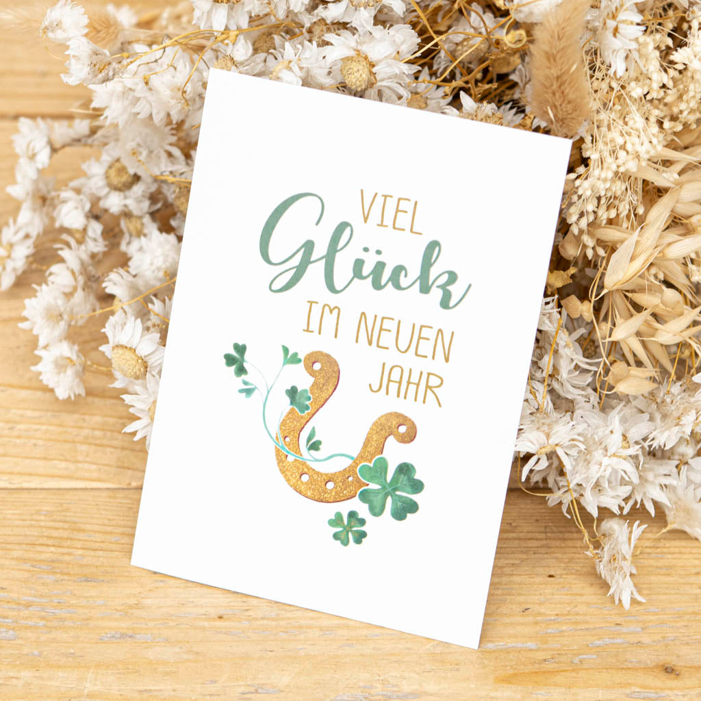 Grußkarte „Glück im neuen Jahr“ – Neujahrskarte, DIN A6