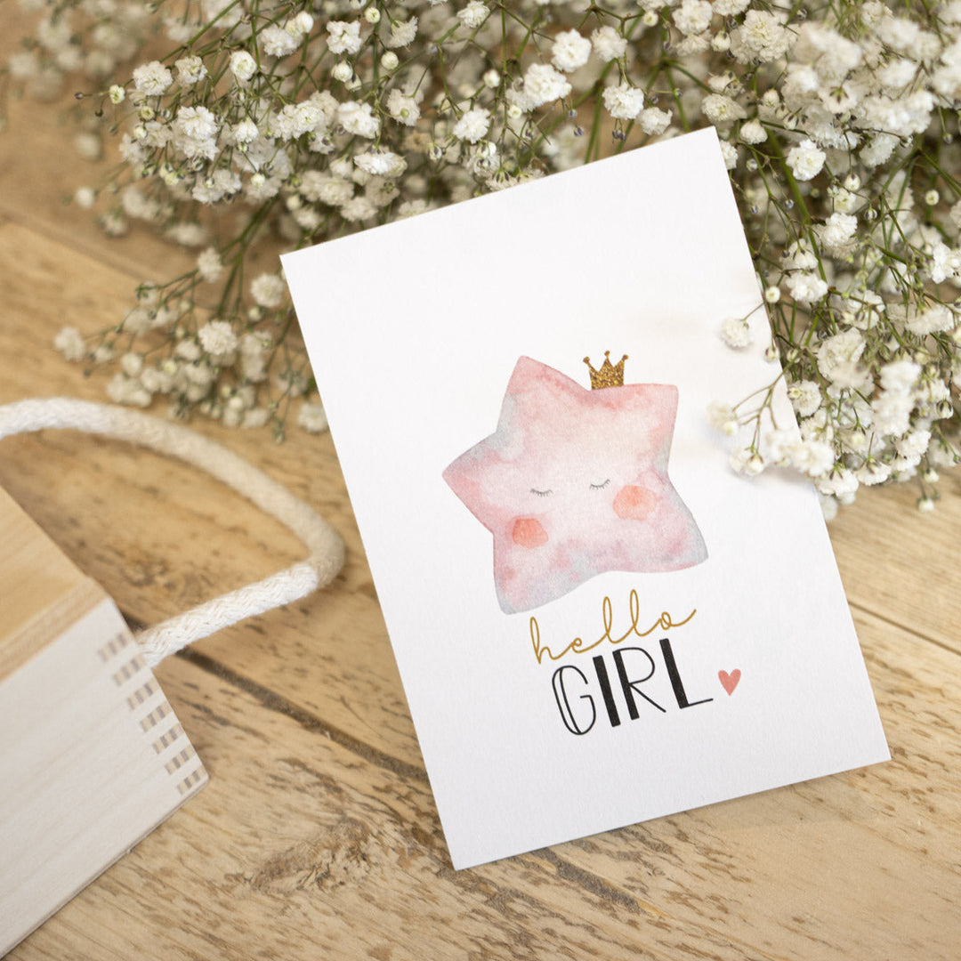 Grußkarte „hello Girl“ – Glückwunschkarte zur Geburt, DIN A6