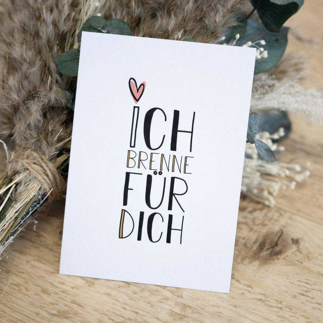 Grußkarte „ich brenne für dich“ – Valentinskarte, DIN A6