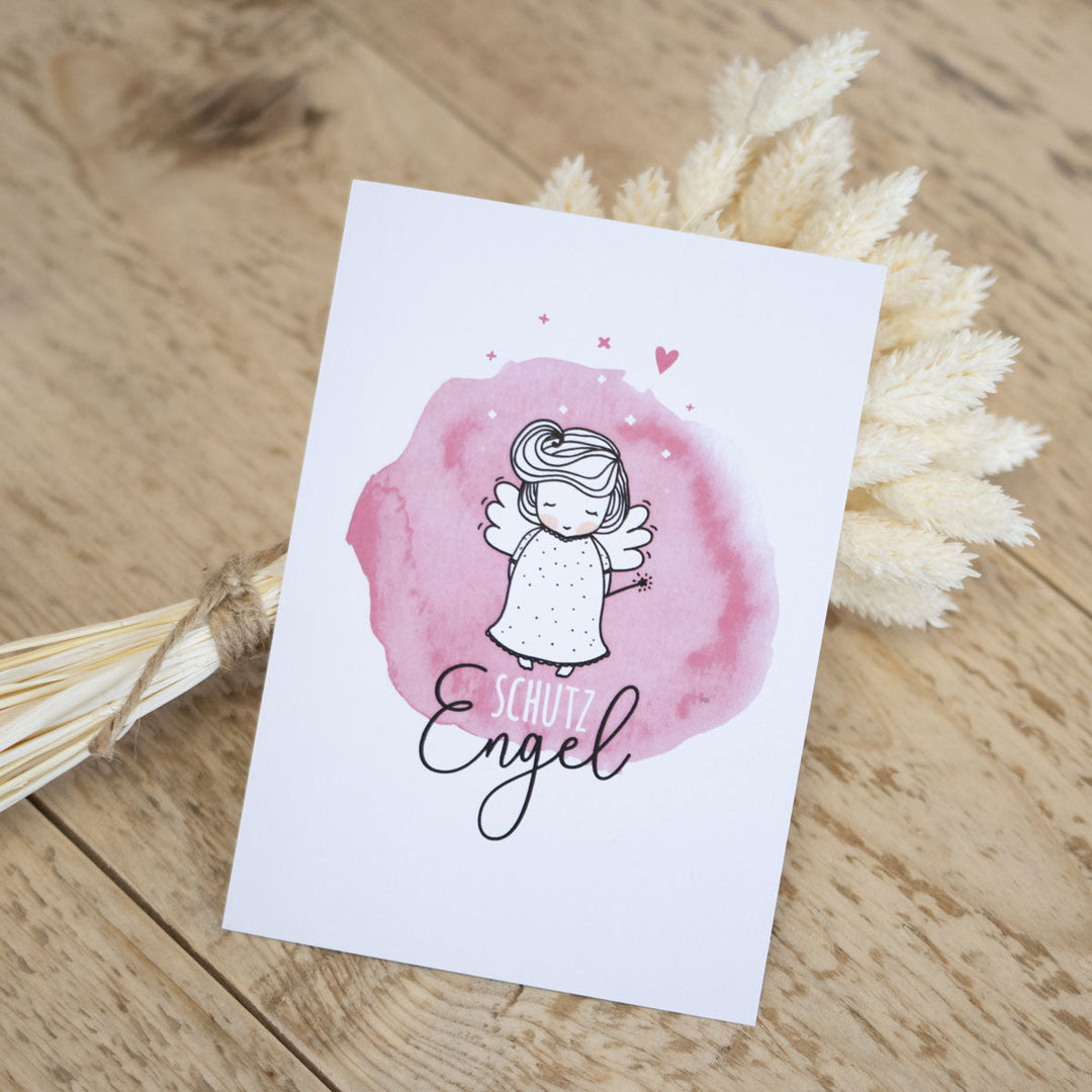 Grußkarte „Schutzengel rosa“ – Glückwunschkarte zur Geburt, DIN A6