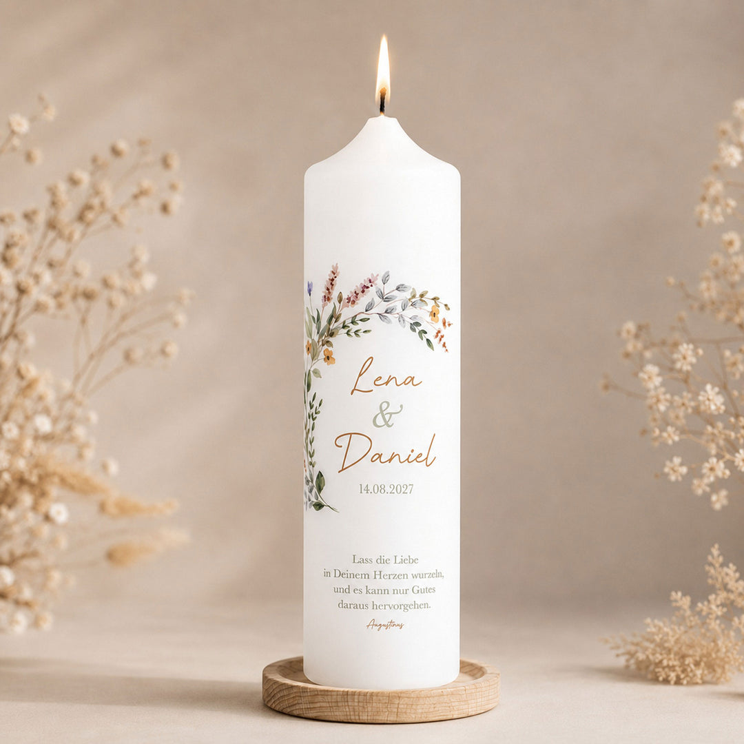 Hochzeitskerze Blumenkranz