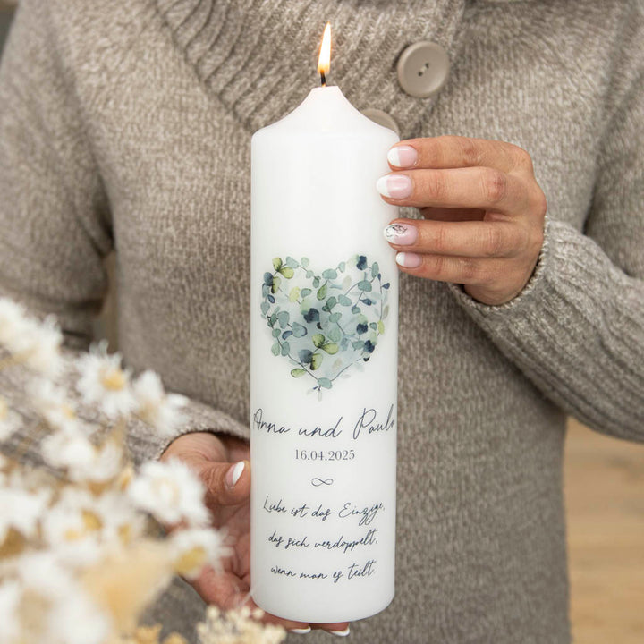 Hochzeitskerze Herz Eukalyptus