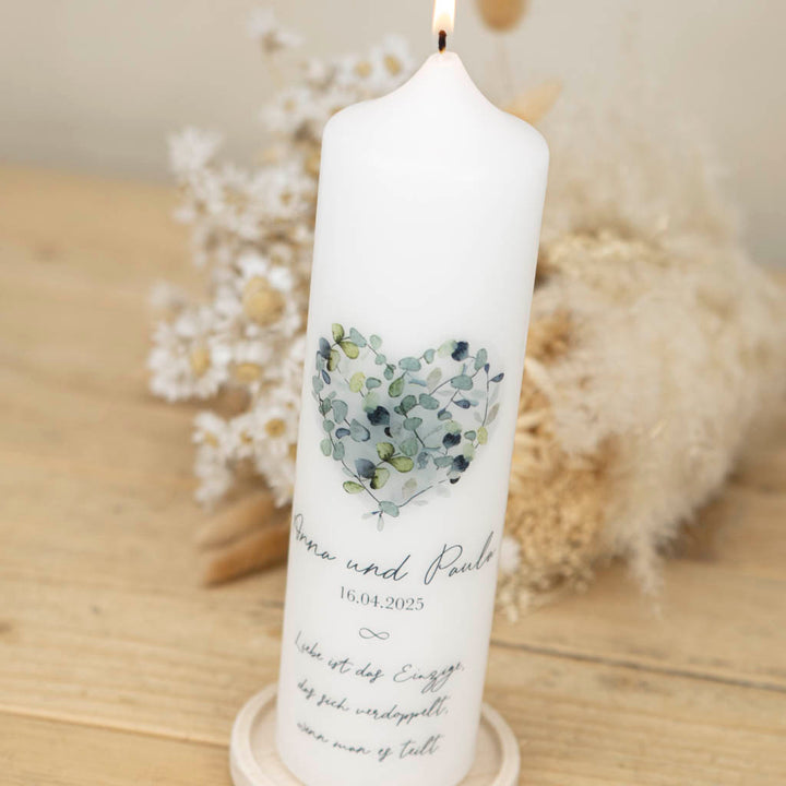 Hochzeitskerze Eukalyptus Herz