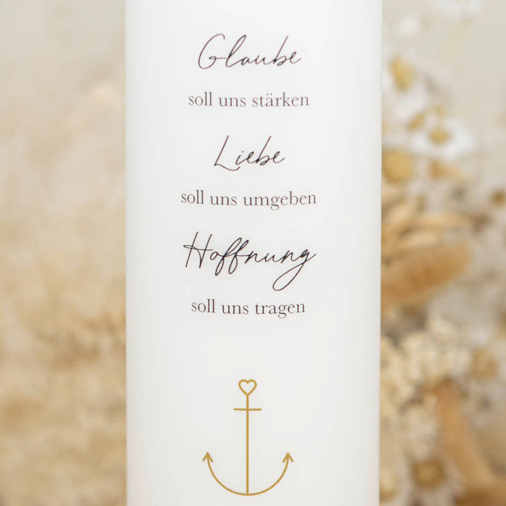 Kerze zur Hochzeit mit Trauspruch und Anker