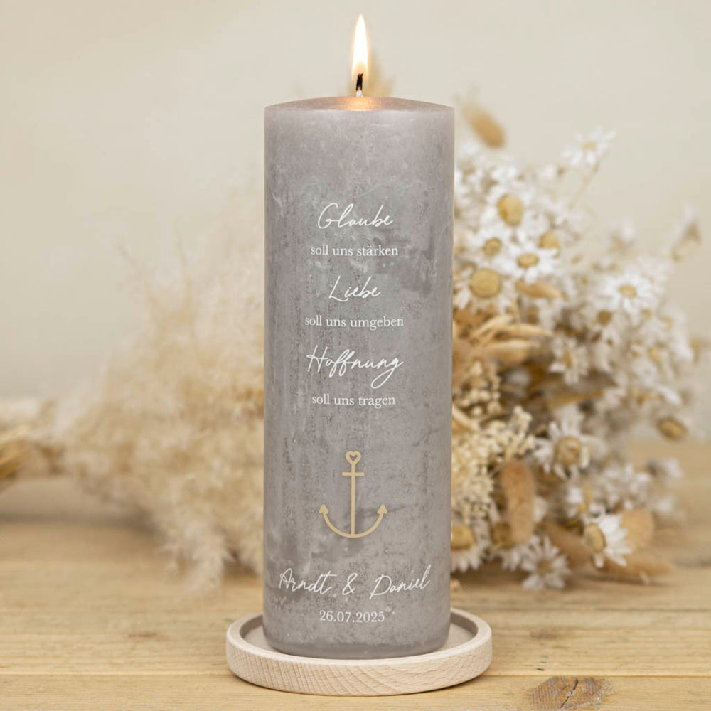 Traukerze Glaube Liebe Hoffnung Rustic Grau