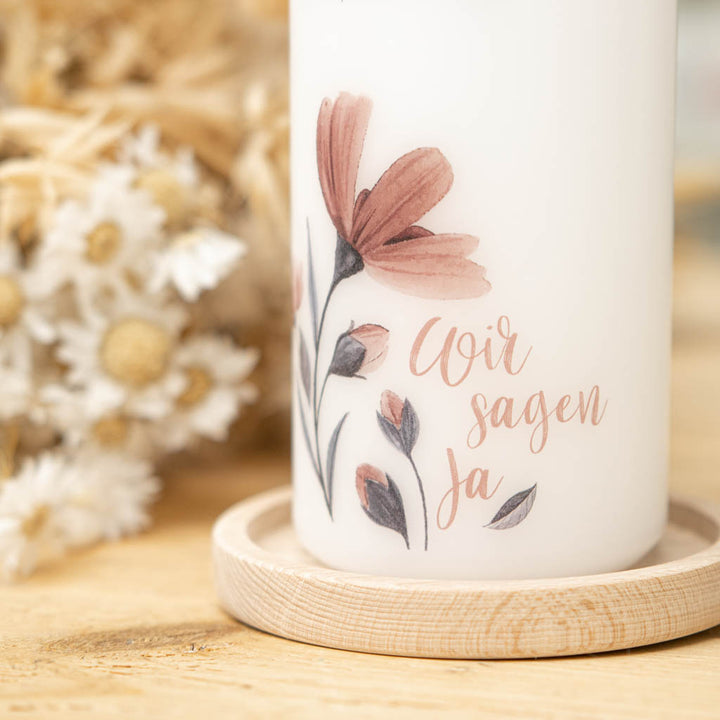 Hochzeitskerze Blumen Trauspruch