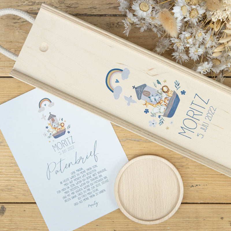 individuelle Kerzenbox inkl. Aufdruck mit Patenbrief und Kerzenuntersetzer
