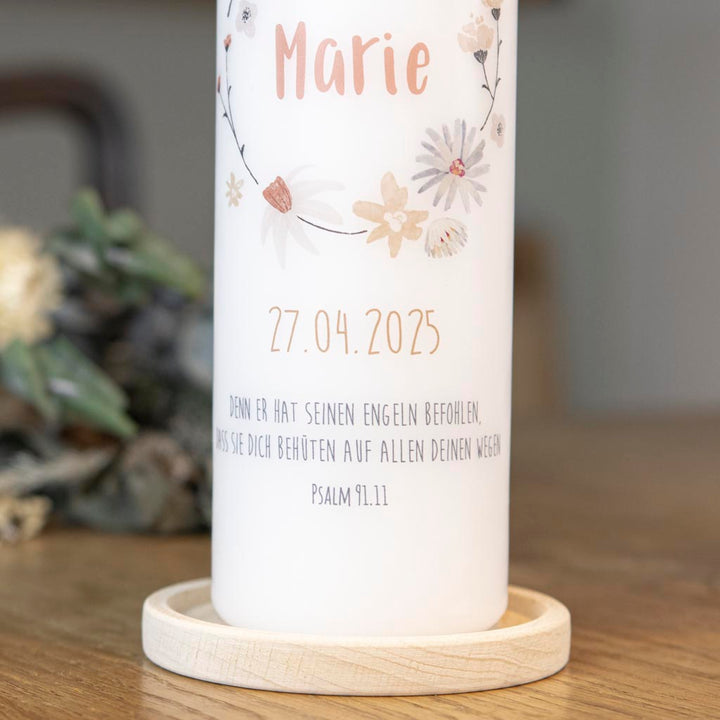 Kommunionkerze Blumenkranz Spruch